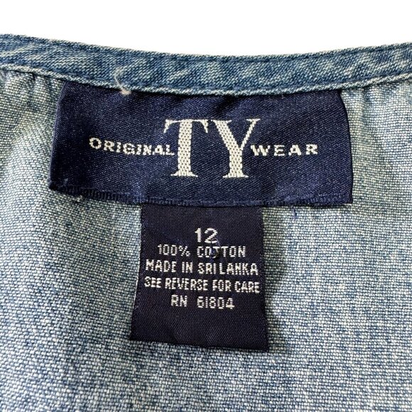Original TY Wear Blue Denim Dress Size 12 Modest Long Side Button Jumper - Picture 7 of 7